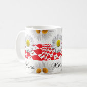 ホワイトデイジーレッド市松模様にマグ コーヒーマグカップ (正面左)
