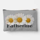 ホワイトデイジー名前をカスタムするグレー アクセサリーポーチ (裏面)