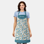 ホワイトデイジー植物学パーソナライズされた エプロン (着用した状態)