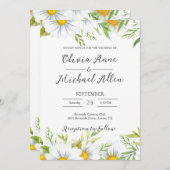 ホワイトデイジー水彩スクリプト結婚式招待状 招待状 (正面/裏面)