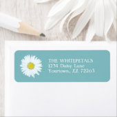 ホワイトデイジー淡い色の&ブルー差出人住所ラベル ラベル (インサイチュ)