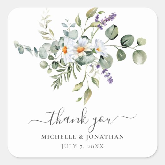 ホワイトデイジー結婚式の引き出物シール スクエアシール (正面)