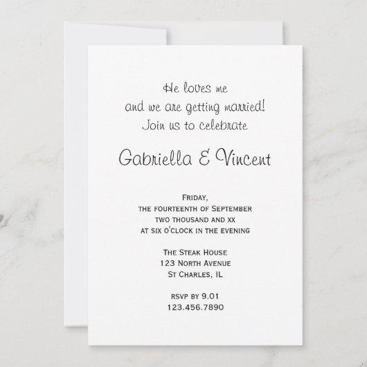 ホワイトデイジー花びら彼は私を愛する婚約パーティ 招待状 (裏面)