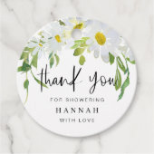 ホワイトデイジー赤ちゃんシャワーありがとう好意ギフトラベル フェイバータグ (正面)
