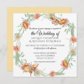 ホワイトデイジー金ゴールドイエローnコーラルバタフライフローラ 招待状 (正面/裏面)