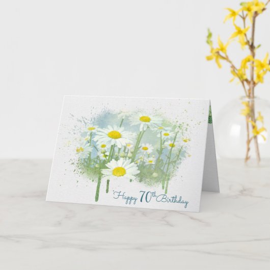 ホワイトデイジー70番目の誕生日カード カード (黄色い花)