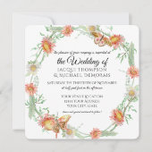 ホワイトデイジー コーラル ワイルド フラワーズ バタフライ フラワーリング 招待状 (正面)