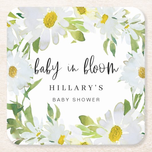 ホワイトデイジー |ベビーシャワー夏フローラ開花 スクエアペーパーコースター (正面)
