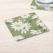 ホワイトデイジー |ベビーシャワー夏フローラ開花 スクエアペーパーコースター (アングル)
