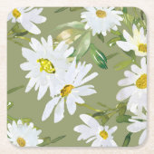 ホワイトデイジー |ベビーシャワー夏フローラ開花 スクエアペーパーコースター (正面)