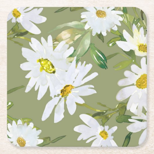 ホワイトデイジー |ベビーシャワー夏フローラ開花 スクエアペーパーコースター (正面)