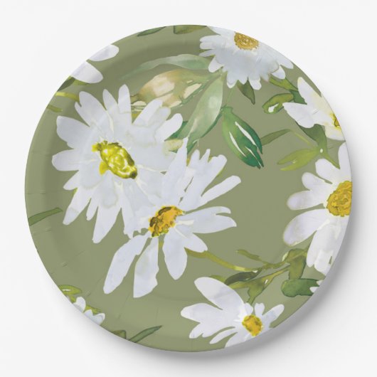 ホワイトデイジー |ベビーシャワー夏フローラ開花 ペーパープレート (正面)
