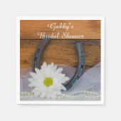 ホワイトデイジー&ホースシューウェスタンブライダルシャワー スタンダードカクテルナプキン (正面)