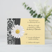 ホワイトデイジー ヴィンテージ ダマスク 結婚式 RSVP 返信 (スタンド正面)