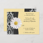 ホワイトデイジー ヴィンテージ ダマスク 結婚式 RSVP 返信 (正面/裏面)