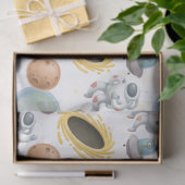 ホワイトデコページ上の宇宙飛行士、ロケット、惑星 薄葉紙 (ギフト)