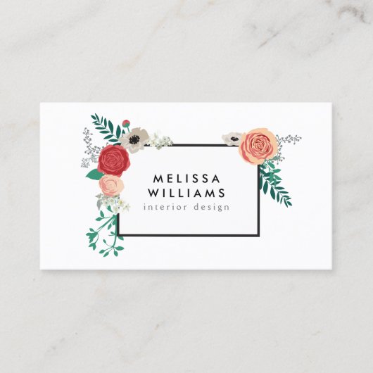 ホワイトデザモダンイナーのヴィンテージフローラモチーフ 名刺 (正面)