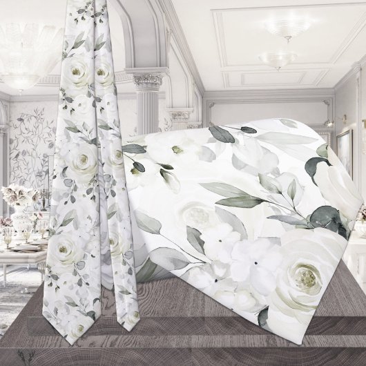 ホワイトデスデモナバラ2シルバーユーカリ結婚プス ネクタイ