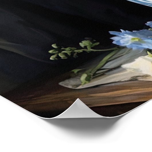 ホワイトデルフィニウムフラワーズアートプリントポスター ポスター (角)