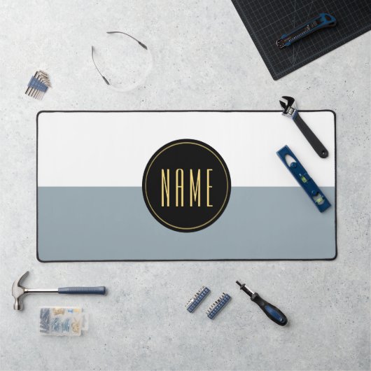 ホワイトトップ石板カラーブロックはっきりしたブラック文字円 デスクマット (ワークステーション)