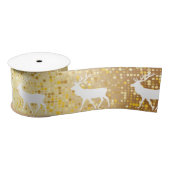 ホワイトトナカイ金ゴールドスパークルホリデイ サテンリボン (リール)