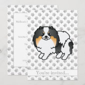 ホワイトトライカラーポメラニアンの可愛い犬の誕生日パーティー 招待状 (正面/裏面)