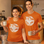 ホワイトトライバルアートキラーホエールロゴオルカオレンジ Tシャツ