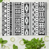 ホワイトトライバルイカットシームレスパターン キッチンタオル (折り畳み)