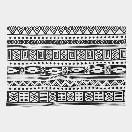 ホワイトトライバルイカットシームレスパターン キッチンタオル (横)