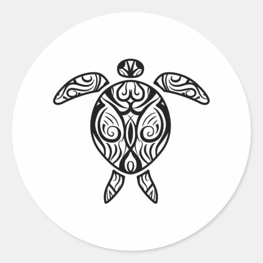 ホワイトトライバルハワイアンタトゥーボホシーカメ ラウンドシール (正面)