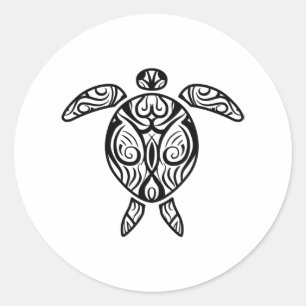 ホワイトトライバルハワイアンタトゥーボホシーカメ ラウンドシール