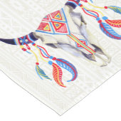 ホワイトトライバルブルスカルと羽毛 ショートテーブルランナー (コーナー)