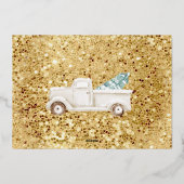 ホワイトトラック雪だるまクリスマス写真ブラックゴールド 箔シーズンカード (裏面)