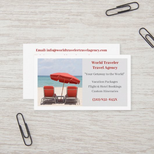 ホワイトトラベルエージェントエージェンシーレッドビーチチェア 名刺 (正面/裏面インサイチュ)