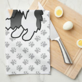 ホワイトトリカラーポメラニア犬かわいい漫画の犬と手 キッチンタオル (四つ折り)