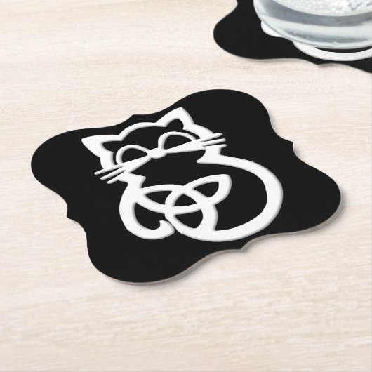 ホワイトトリニティノットケルト猫コースター ペーパーコースター (アングル)