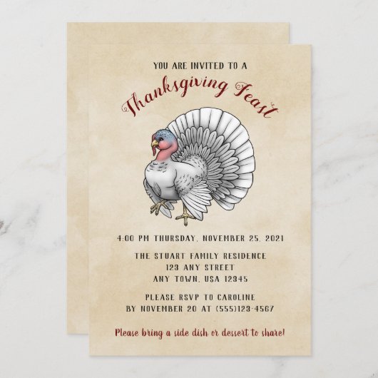 ホワイトトルコサンクスギビングディナー招待状 招待状 (正面/裏面)