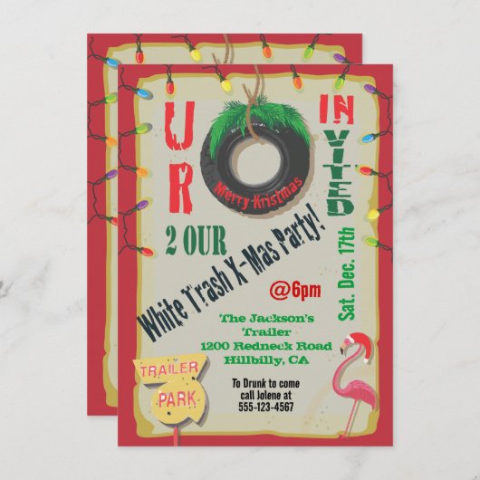 ホワイトトレーラーゴミのクリスマスパーティの招待状 招待状 (正面/裏面)