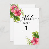 ホワイトトロピカルハイビスカス結婚シックのテーブル番号 招待状 (正面/裏面)
