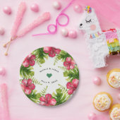 ホワイトトロピカルハイビスカス葉のシックウェディングパーティー ペーパープレート (パーティー)