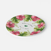 ホワイトトロピカルハイビスカス葉のシックウェディングパーティー ペーパープレート (アングル)