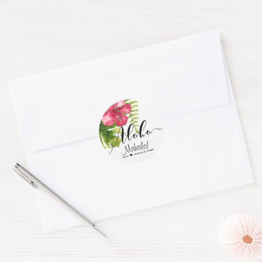 ホワイトトロピカルハイビスカス離れス結婚式の引き出物 ラウンドシール (封筒)