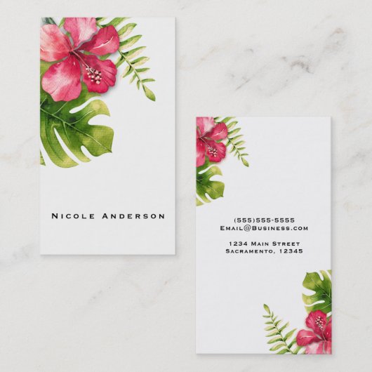ホワイトトロピカルハイビ離れスカスシッエレガントクフローラ 名刺 (正面/裏面)