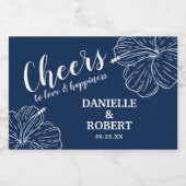 ホワイトトロピカルフローラハイビスカスオンネイビーミニ スパークリングワインラベル (シングルラベル)