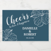 ホワイトトロピカルフローラハイビスカスオンネイビーミニ スパークリングワインラベル (シングルラベル)