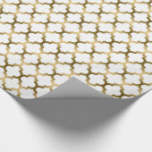 ホワイトトーンおよび金ゴールドトーンイカットクローバーパターン ラッピングペーパー (角)