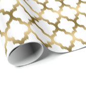 ホワイトトーンおよび金ゴールドトーンイカットクローバーパターン ラッピングペーパー (ロールコーナー)