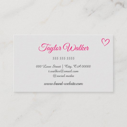 ホワイトドかわいらしリップピンクハートカリグラフィ爪、 ネイル 名刺 (裏面)