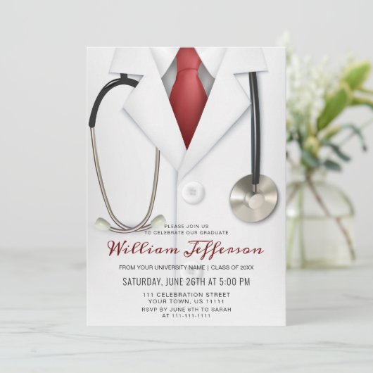 ホワイトドクターコートモダン看護学校卒業 招待状 (スタンド正面)