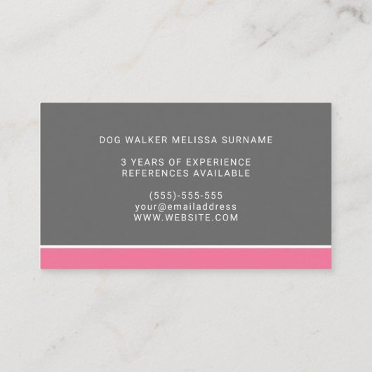 ホワイトドッグオンピンク&グレードッグウォーカーペットシッター 名刺 (裏面)
